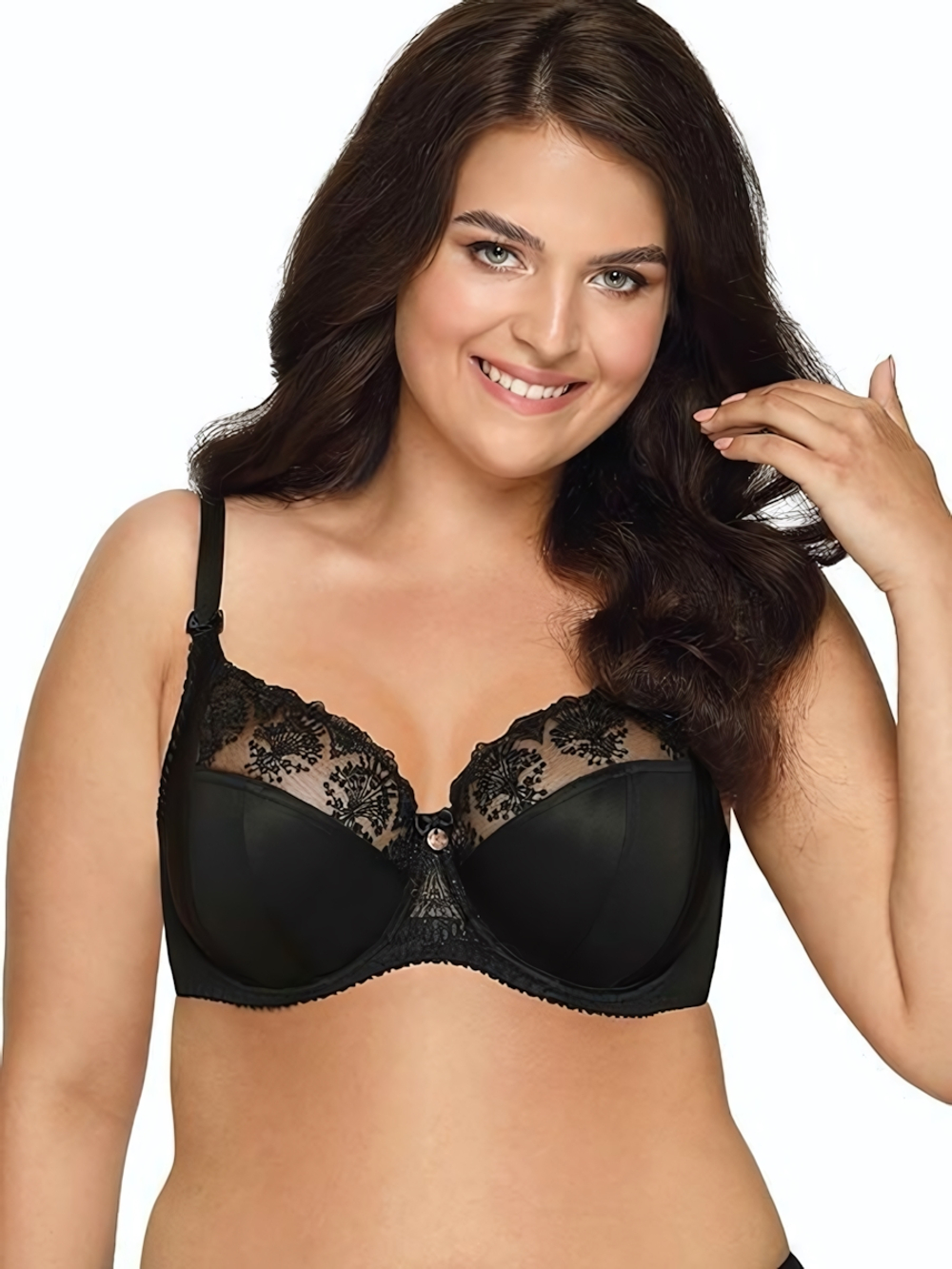 Бюстгальтер plus size на косточках с нежными кружевными элементами (Размер: 95G) (Цвет: черный)