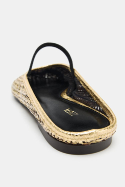 ZARA ПЛЕТЕНЫЕ БАЛЕТКИ-МЮЛИ, ЗОЛОТИСТЫЙ