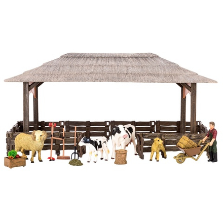 Набор фигурок животных серии "На ферме": 19 предметов: ферма, домашние животные (коровы, овцы), персонажи и инвентарь