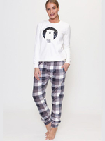Уютная пижама с клетчатыми брюками (Размер: S) (Цвет: белый с серым)