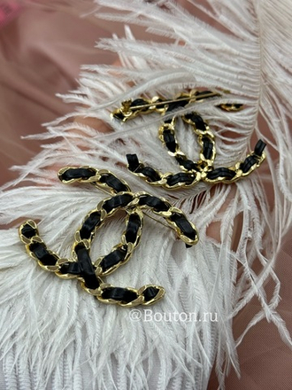 Брошь Шан.  золотистая (лимонная) с черной кожей