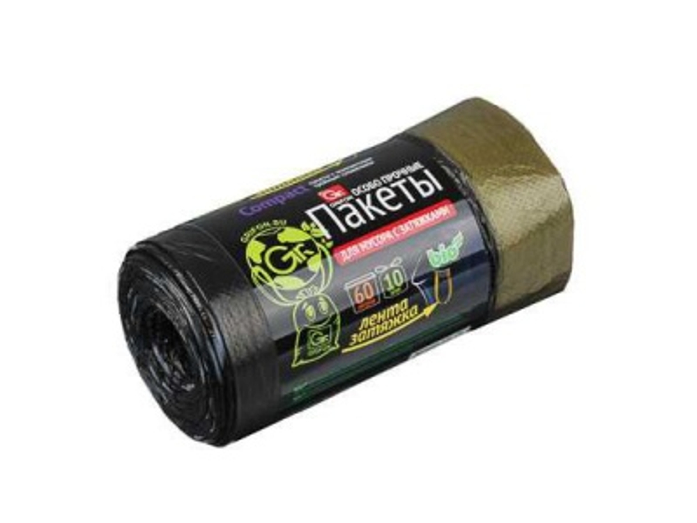 Мешки для мусора 60л 10шт особо прочные 20 микрон БИО с завязками GRIFON (36шт/кор)
