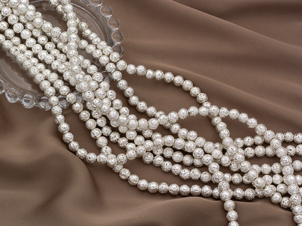 Нить бусин из лавы с покрытием Серебро, 6,6мм