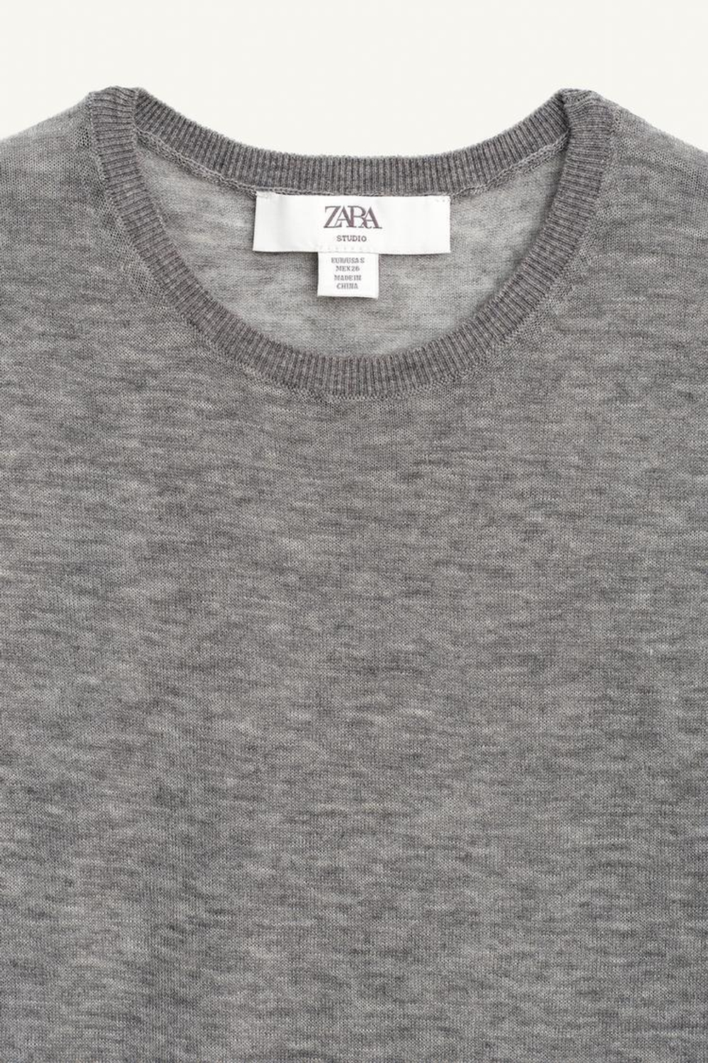 ZARA ФУТБОЛКА ИЗ 100% ШЕРСТИ, СЕРЫЙ