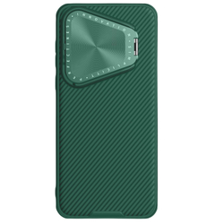 Чехол зеленого цвета (Deep Green) от Nillkin с металлической откидной крышкой для смартфона Huawei Pura 70, серия CamShield Prop Magnetic (с поддержкой магнитной беспроводной зарядки MagSafe)