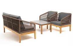 "Канны" лаунж-зона 4-местная из роупа со столиком "Канны" (серый гранит), основание дуб, роуп коричневый