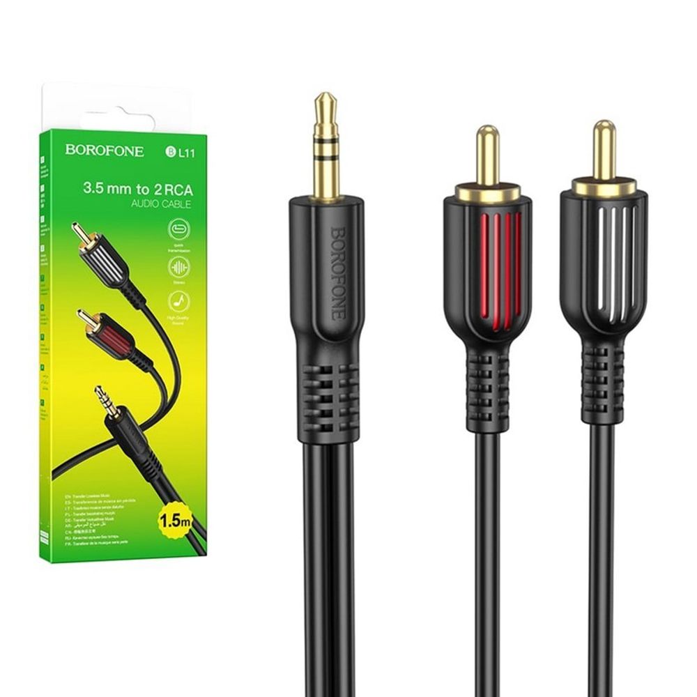 Кабель AUX на 2RCA BOROFONE BL11  (черный) 1.5м