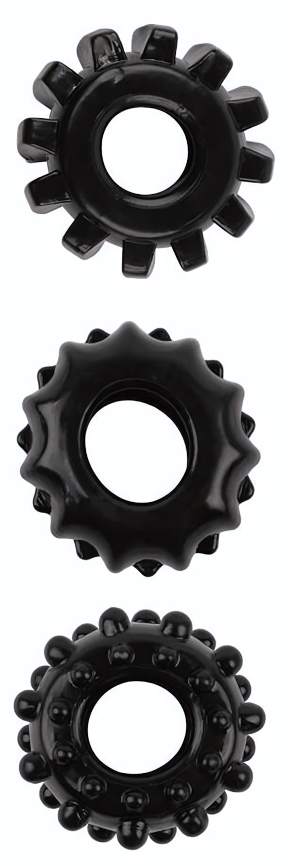 Набор из 3 черных эрекционных колец SET OF 3 COCKRINGS (Цвет: черный)