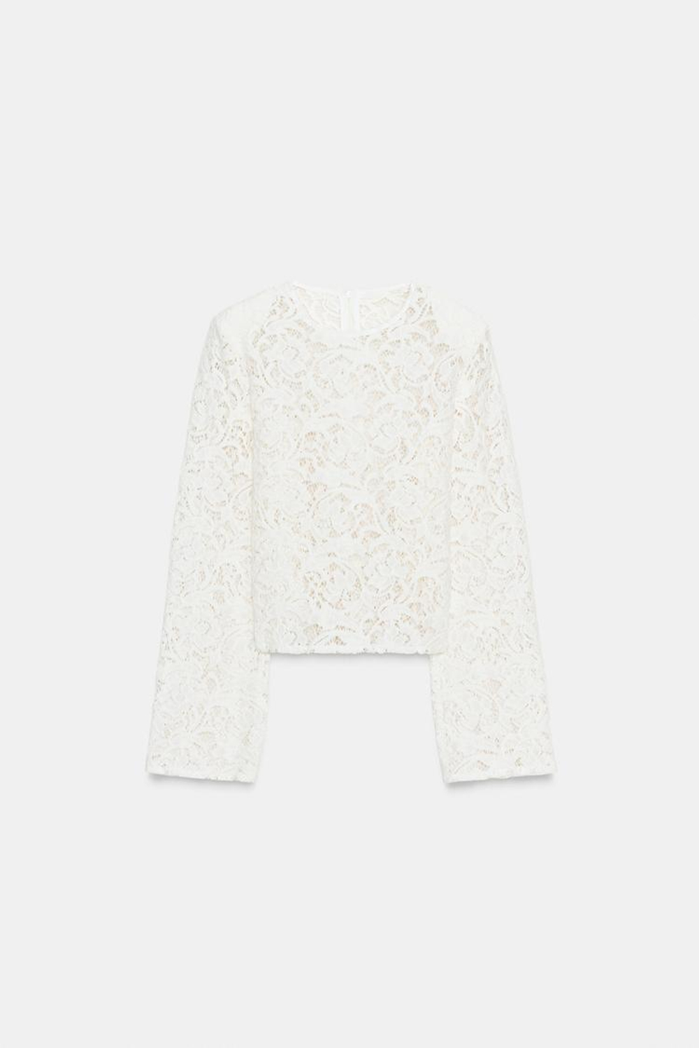 ZARA КРУЖЕВНОЙ ТОП С ПОДПЛЕЧНИКАМИ, ЖЕЛТОВАТО-БЕЛЫЙ