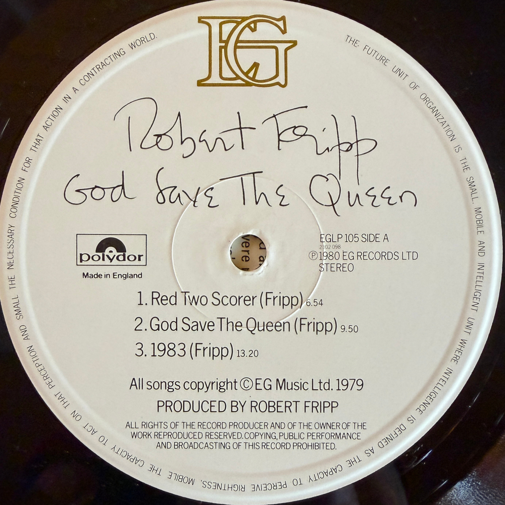 Robert Fripp ‎– God Save The Queen / Under Heavy Manners (Англия 1980г.)