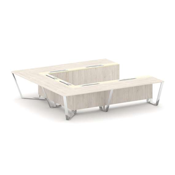 Steel Meet Стол переговорный П-образный MM-PR.B.SP-11P Денвер Светлый/Ваниль Глянец/Нержавеющая Стал