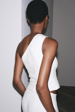 ZARA АСИММЕТРИЧНЫЙ ТОП-ЖИЛЕТ ИЗ ИНТЕРЛОКА, БЕЛЫЙ