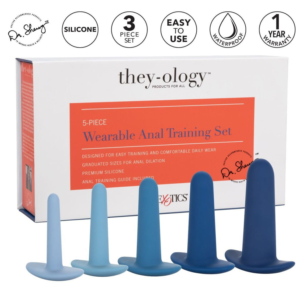 Набор из 5 анальных расширителей They-ology 5-Piece Wearable Anal Training Set (Цвет: голубой с синим)