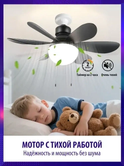 Люстра вентилятор 45W Матовая черная Диммер E27