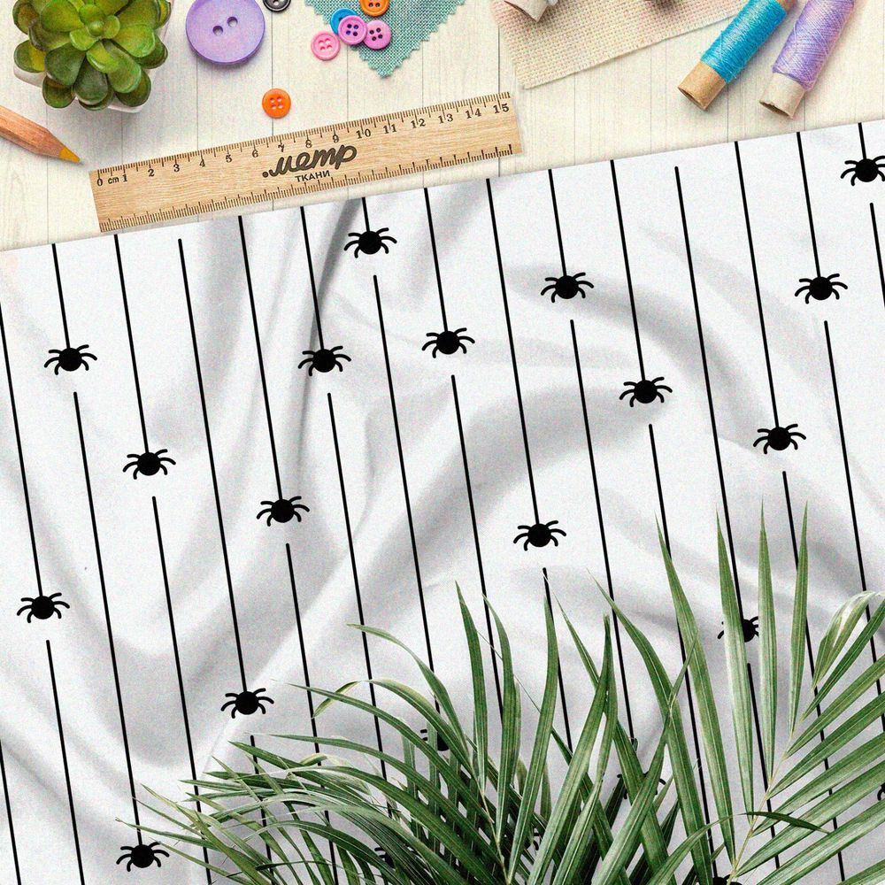 Ткань футер 2-х нитка мелкие пауки на паутинке