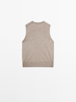 Massimo Dutti Укороченный жилет из смесовой шерсти с круглым вырезом, кротово-коричневый