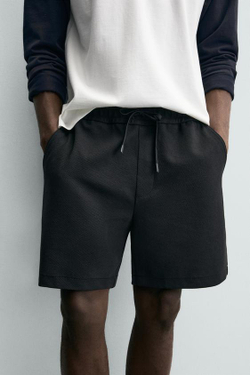 ZARA ШОРТЫ КОМФОРТНОЙ ПОСАДКИ ИЗ РЕЛЬЕФНОЙ ТКАНИ, ЧЕРНЫЙ