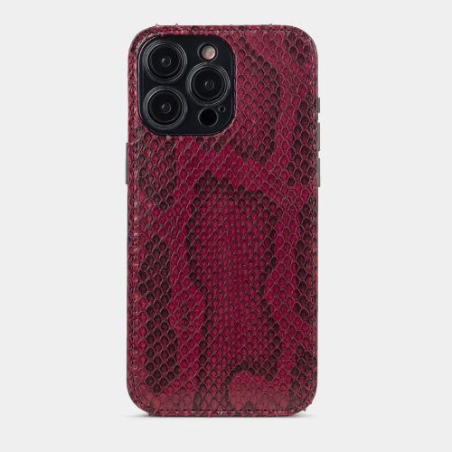 Чехол для iPhone 15 Pro Max из кожи питона, малинового цвета