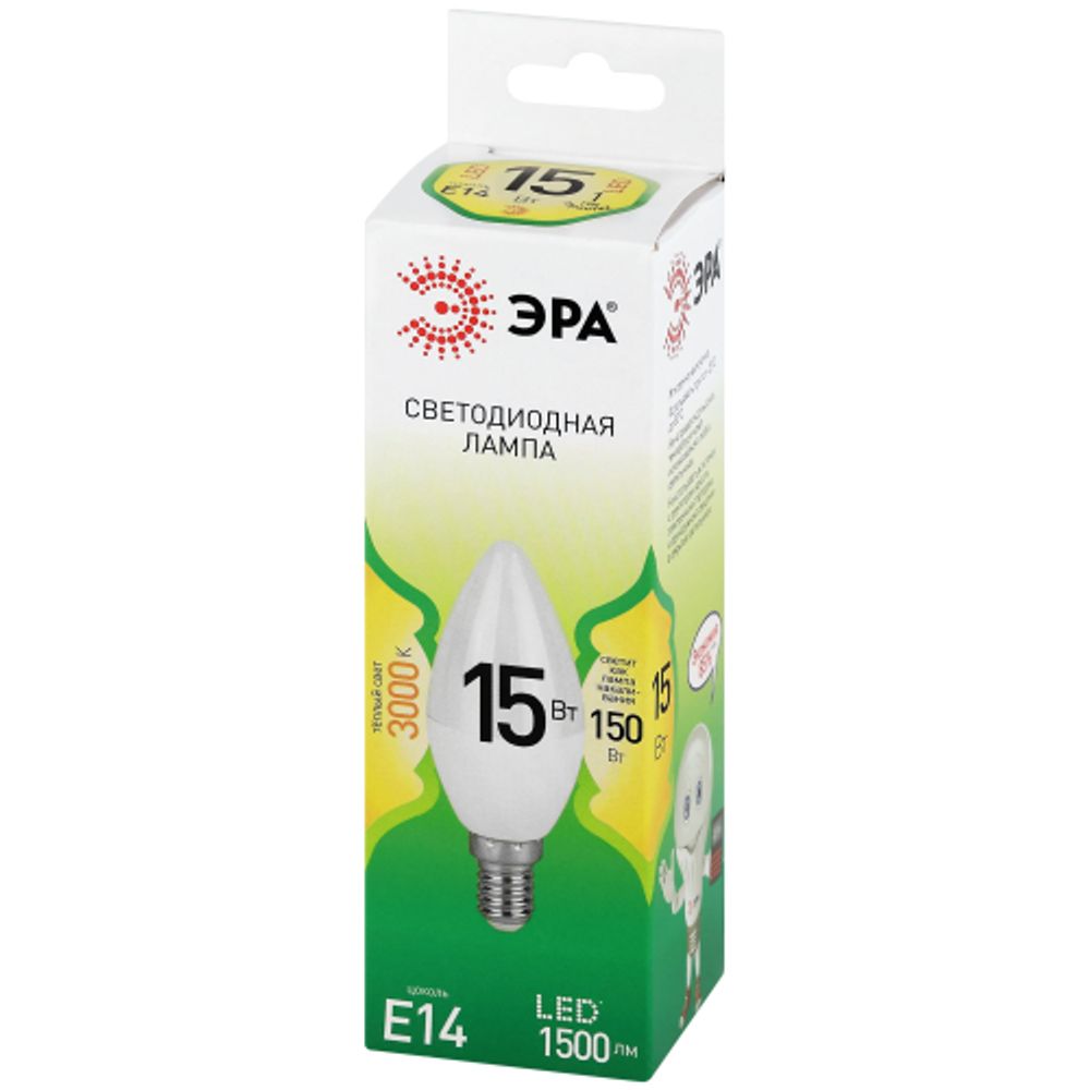 Лампа светодиодная ЭРА GREEN LINE LED B35-15W-830-E14 GL 15Вт свеча теплый свет E14 | Лампы cветодиодные Свеча (B/C)
