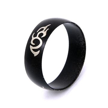 Кольцо стальное (140) "Узор" (черное)