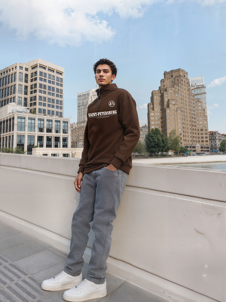 Толстовка мужская с зип-воротником "Saint Petersburg" коричневый