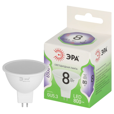 Лампа светодиодная ЭРА GREEN LINE LED MR16-8W-865-GU5.3 GL 8Вт софит холодный свет GU5.3