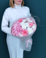 Букет гортензия,диантусы и хризантема(00461)