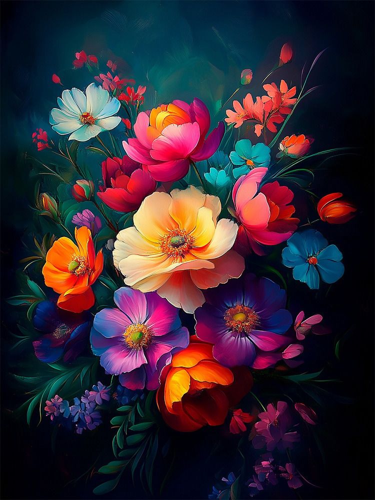 Картина для раскрашивания по номерам 30*40 см ЦВЕТЫ НА ТЕМНОМ ФОНЕ (ХК-3271)