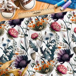 Ткань кулирная гладь яркие акварельные полевые цветочки
