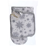 Прихватка в наборе с варежкой «Снежинка» цвет серебряный, 17,5*17,5 см и 27*17 см
