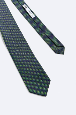 ZARA ГАЛСТУК ИЗ 100% ШЕЛКА С РЕЛЬЕФНЫМ УЗОРОМ, ЗЕЛЕНЫЙ