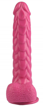 Розовый реалистичный фаллоимитатор с чешуйками на присоске - 24 см. (Цвет: розовый)