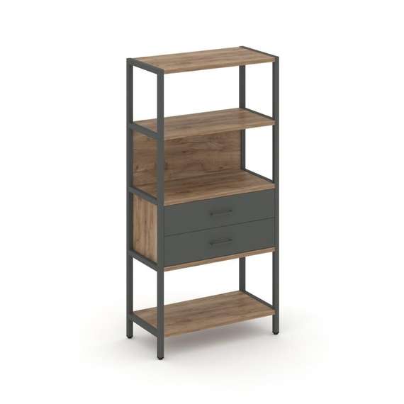 Shelf System Односекционный стеллаж четырехярусный с ящиками SN.STM-412 Дуб Табак/Антрацит/Металл Ан