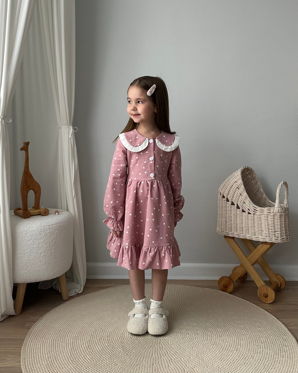 Платье из фланели с длинным рукавом «Сердечки», цвет розовый