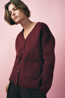 ZARA ОДНОТОННЫЙ КАРДИГАН, ТЕМНО-БОРДОВЫЙ