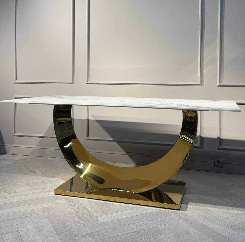 Стол обеденный Ist Casa Прайм, 180х90х76 см, жемчужный белый, золотой