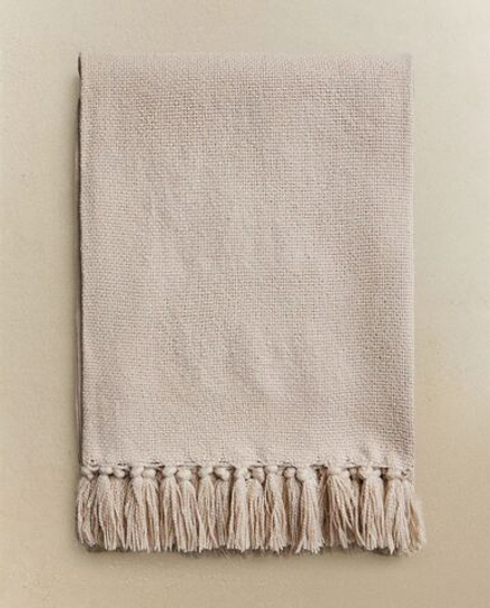 Zara Home - Плед с бахромой, бежевый, 140x190 см