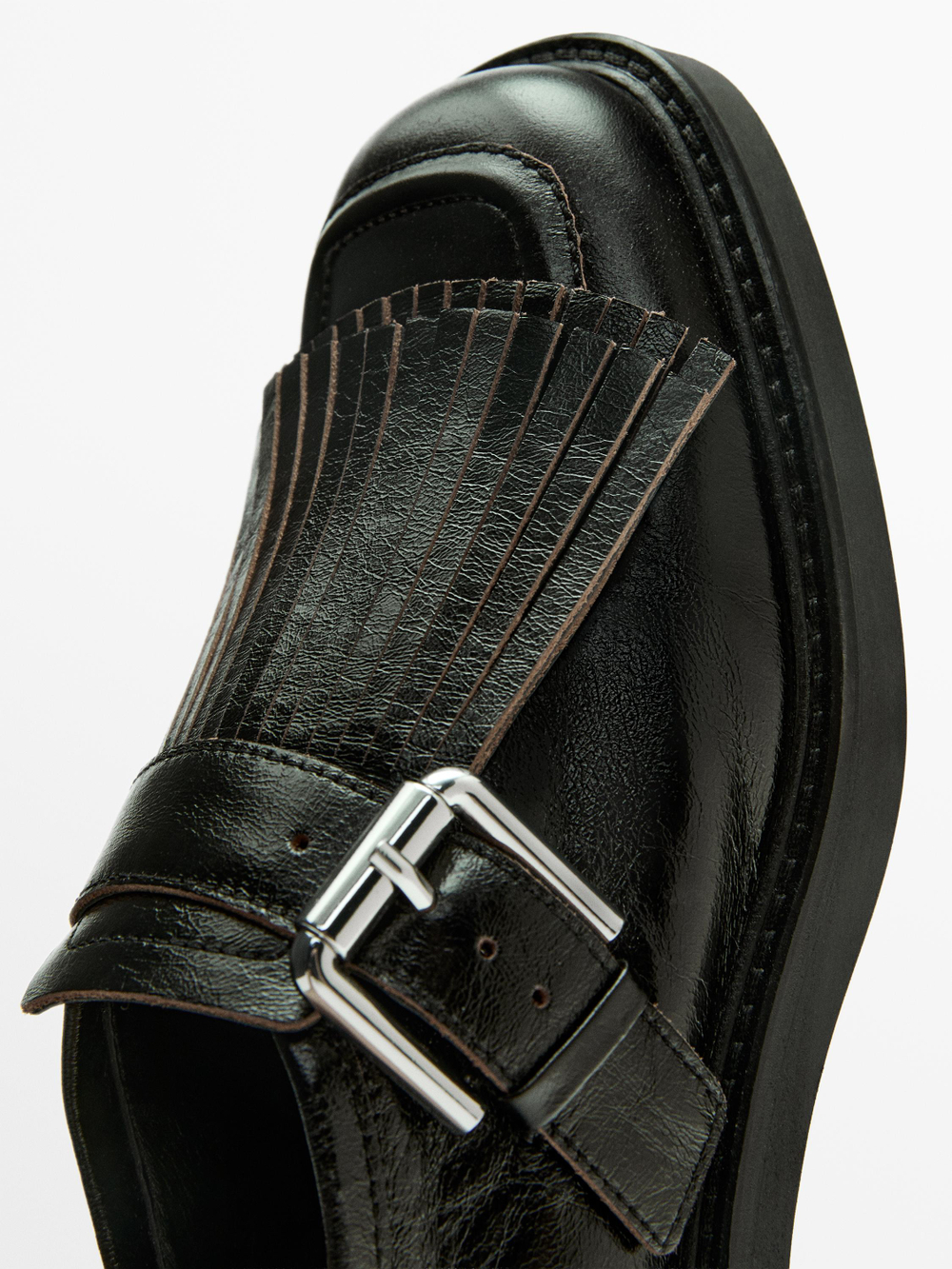 Massimo Dutti Туфли-дерби с пряжками и бахромой, черный