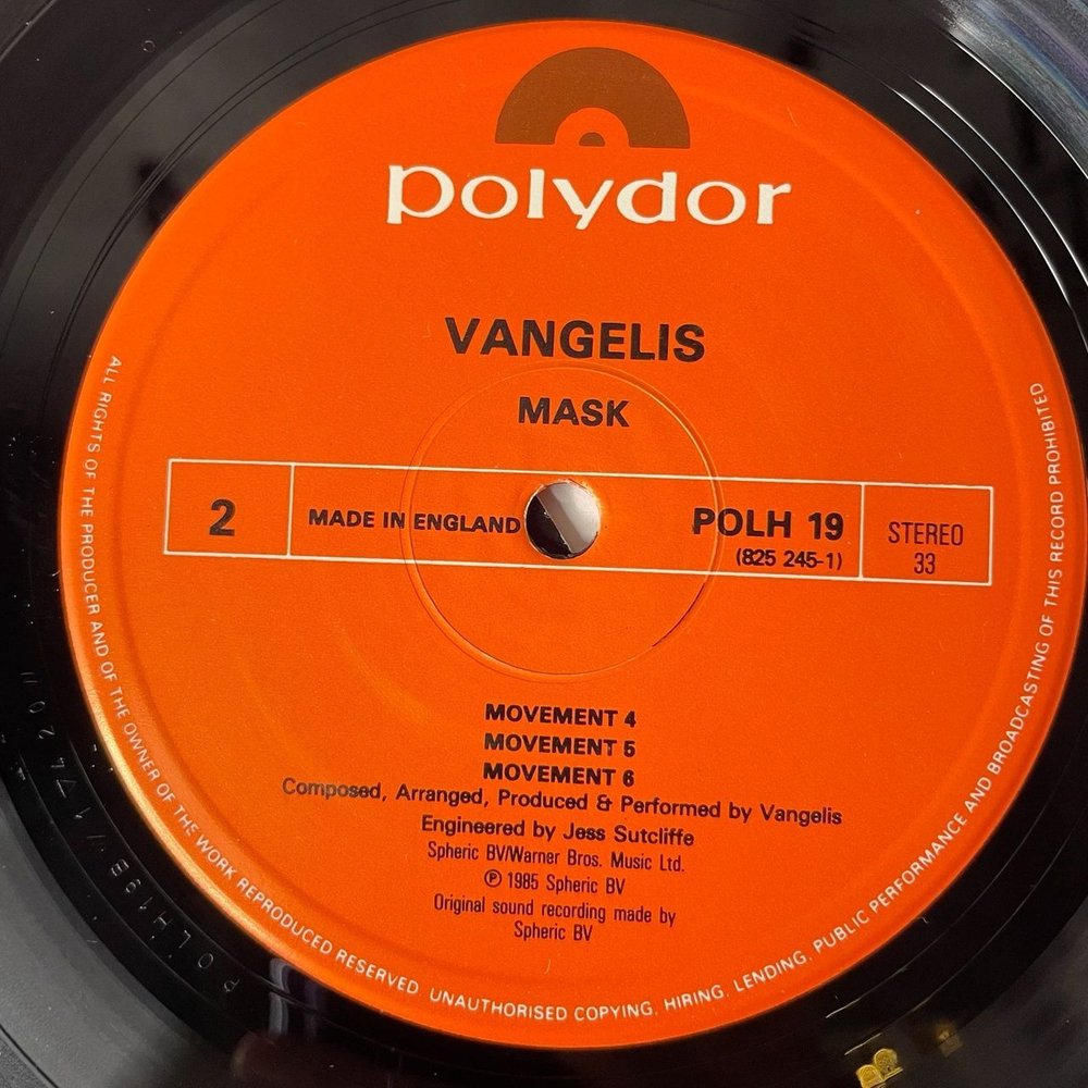 Винтажная виниловая пластинка LP Vangelis Mask (UK 1985)
