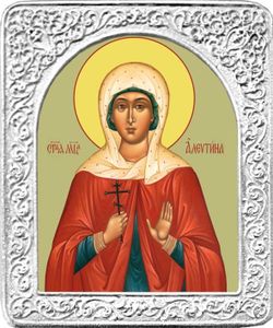 Святая Валентина. Маленькая икона в серебряной раме.