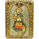 Инкрустированная икона Святой мученик Иоанн Воин 29х20 на натуральном дереве, в подарочной коробке
