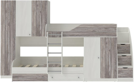 Двухъярусная кровать КарИВи Лео с лестницей Комод КарИВиом Белое Дерево Бетон