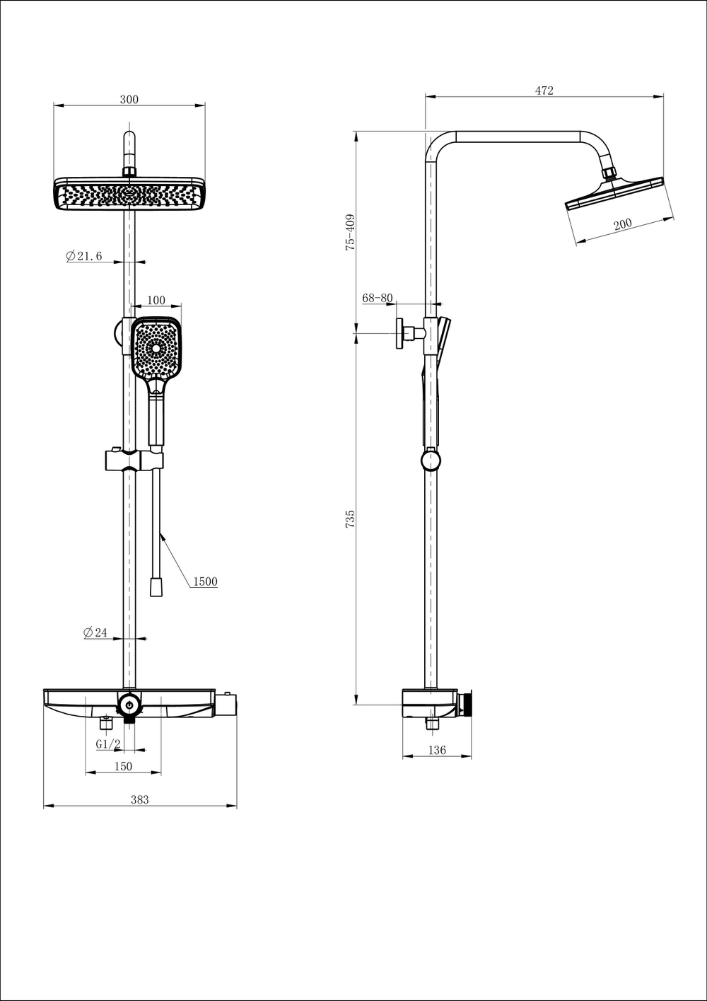 Душевая система с термостатом WONZON & WOGHAND ThermoKlick, Хром (WW-B3098-A-CR)