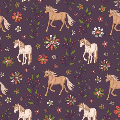 Floral seamless texture with unicorns/ Цветочная текстура с единорогами
