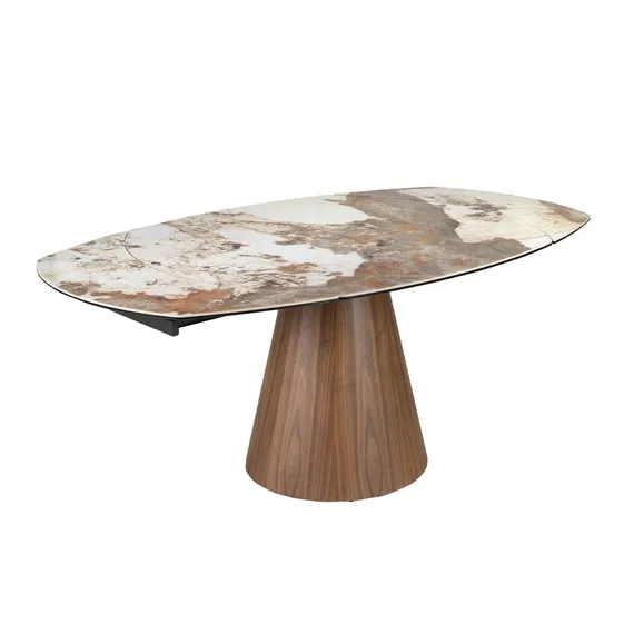 Раздвижной обеденный стол 1187 из керамики в мраморной отделке и ореха
