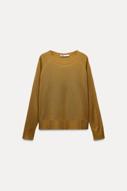 ZARA БАЗОВЫЙ ДЖЕМПЕР ИЗ ТОНКОГО ТРИКОТАЖА, ЦВЕТ ОЛИВКОВОГО МАСЛА