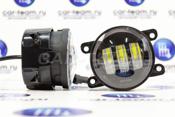 Противотуманные фары (ПТФ) линзованные "Sal-Man" (3 диода LED 50W два режима Lime+White (3000K+6000K)) на Лада Веста, Нива Урбан, Гранта FL, Ларгус FL, X-Ray, Renault, Nissan, Honda, Ford, Opel, Peugeot, Mitsubishi, Daewoo (арт. 01162)
