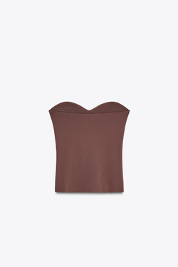 ZARA ТОП БАНДО ИЗ РЕЛЬЕФНОЙ ТКАНИ, КОРИЧНЕВЫЙ