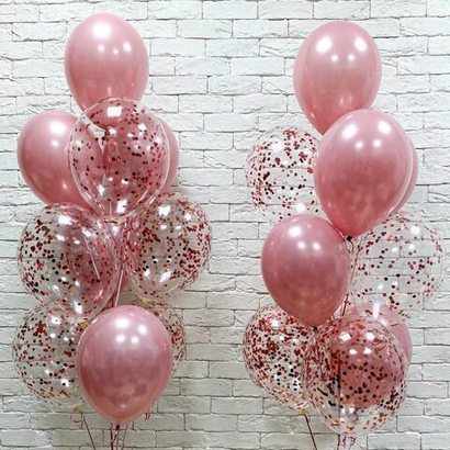 Два фонтана из воздушных розовых шаров с конфетти