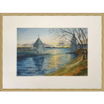 Картина авторская акварельная в паспарту 30х40 см на стену для интерьера "На берегу Псковы"